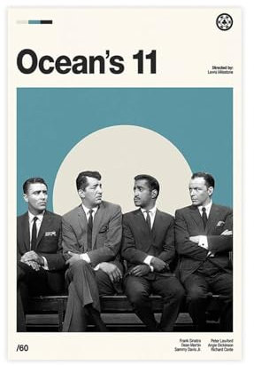 Ocean's 11 – Vintage-Film-Poster, Leinwand-Poster, Wandkunst, Dekordruck, Bild, Gemälde für Wohnzimmer, Schlafzimmer, Dekoration, ungerahmt, 60 x 90 cm