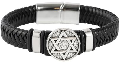 Eigso PU Leder Manschette Armband für Mann Frau Klassische Anhänger Davidstern Armband für Mann Frau