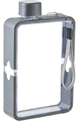 MiOYOOW Bottiglia d'acqua Quadrata Sport 380 ml, Piatta, A prova di perdite, Riutilizzabile, PP, Grigio, Per Sport, Fitness, Attività all'aria aperta