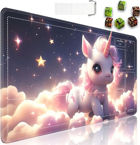for MTG Playmat with Zones, 61.0 cmx35.6 cm Smooth Surface Card Game Playmat, for TCG Playmat with Storage Bag and 6 Dice, Girly Colt in Clouds for MTG Mat Mouse Pad