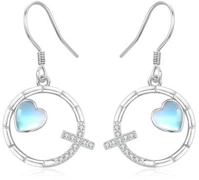 Mondstein Ohrringe 925 Sterling Silber - Herz Anhänger Tropfen Ohrringe - Mondstein Schmuck Geschenke für Frauen