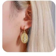 Inilbran Boho Jungfrau Maria Ohrringe Goldscheibe Münze Tropfen Ohrringe Vintage Jungfrau Maria Religiöse Ohrringe Medaille Münze Ohrringe Schmuck Für Frauen Und Mädchen