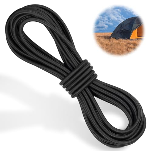 Akicderu Corda in gomma, 8 mm, 20 m, cavo di espansione, cordino in gomma resistente, elastico, corda per telone, corda di serraggio per fai da te, colore nero