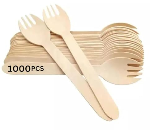 Disposable Wooden Sporks (1000 Pack) 5.8 Disposable Sturdy Sporks - Biodegradable Birchwood Salad Forks for Camping, Parties, Wedding and Family Gatherings
