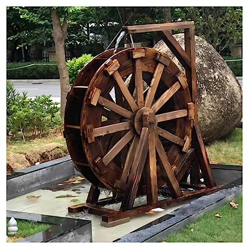 CRUISINGSS Gartenteich Holz Wasserrad Brunnen Wasserfall Rad Vintage Landdekoration Wasserpumpe Design Brunnen Balkon Hof Garten