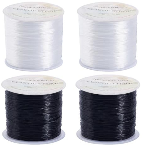 SUNNYCLUE 240 m 4 colori 0.8 mm Cordone Elastico per Perline Cordoncino Elasticizzato per Perline Filo per Perline Nero Bianco Spandex Cordoncini per Bracciale In Cristallo per Creazione di Gioielli F