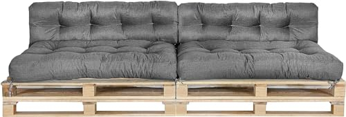 MKS Outdoor-Palettenkissen mit Spanngurten passend zur Palette | Balkon-Sofa-Wasserdicht | Outdoor-Europaletten-Sitzkissen | Outdoor- Bankauflage (4er Set (2 * 120x80 cm + 2 * 120x40 cm))