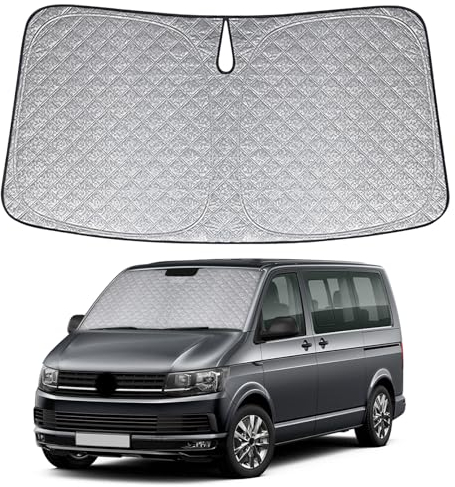 Sonnenschutz Auto Frontscheibe Ersatz für VW T5 2003-2021, Auto Windschutzscheibe Sonnenschutz Innen, Faltbar Sonnenschirm Auto UV Schutz Reflektierender Staub Schutz Sonnenschutzfolie Zubehör