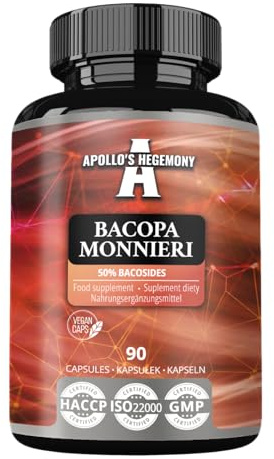 Bacopa Monnieri Extrakt 500mg, Brahmi-Extrakt (50% Bacoside), 90 vegane Kapseln, 3 Monate Vorrat, Nahrungsergänzungsmittel für verbesserte geistige Klarheit und Konzentration von Apollo's Hegemony