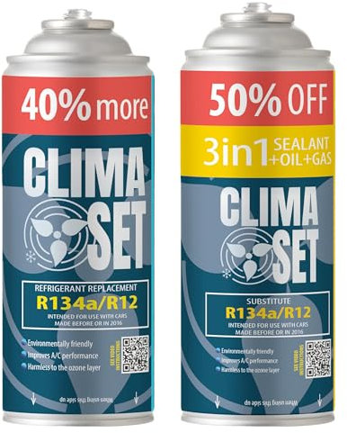 Clima Set Kit de 1x R134a Remplacement Gaz et 1 x 3en1 Réfrigérant Climatisation/Joint/Huile - pour Climatisation Auto - Réfrigérant pour Climatisation Auto - 2 x235 g