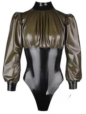 GAYLOP Transparenter Schwarzer Latex-Fetisch-Badebekleidung-Body Mit Rüschen-Design Und Rückenseitigem Reißverschlus