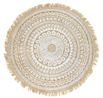 Schmucks HOME Teppich rund Wohnzimmer Juteteppich Boho 90 cm rutschfest Beige (Grau)