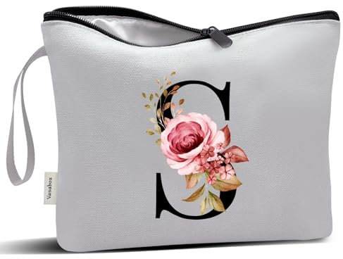 Vavabox A-Z Personalisierte Kosmetiktasche-Geburtstagsgeschenke Für Frauen, Mütter, Beste Freundinnen Und Brautjungfern (S, Grau)