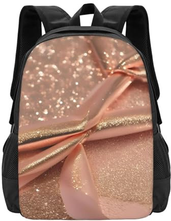 JIUTY Zaino con glitter oro rosa per università, robusto, per viaggi, lavoro, scuola media, scuola superiore, viaggi all'aperto, Nero , Taglia unica