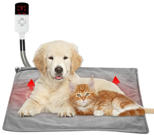 Afenau Pet Heating Pad, 45 * 45cm With 9 Temperatures & 4 Timers, Velvet Cover & Anti Bite Cable, Heated Dog Bed, Cat Blanket for Small Pets