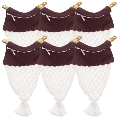 Dyna-Living Snooker-Taschennetz, Zubehör, Billard-Netztasche, Snooker-Tischtasche, Netz, echtes Leder, Messing, Billardtaschennetz, 6 Stück/Set, Ersatznetz, Burgunderrot