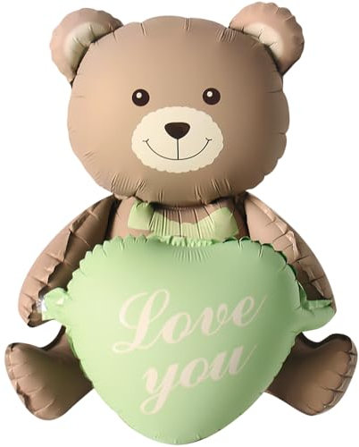 DIWULI XXL Teddy-Bär Luftballon - Love you Herz Grün Folien-Ballon Liebe, Hochzeit, Geburtstag, Dekoration Party Folien-Luftballon