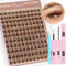 Brown Cluster Lashes Glue Bond and Seal Wispy Brown Eyelashes Individual Kit D Curl Lashes Individual Cluster 10-18MM Wispy Cluster Lashes Kit Natural Look Lashes Clusters with Thin Lash Band