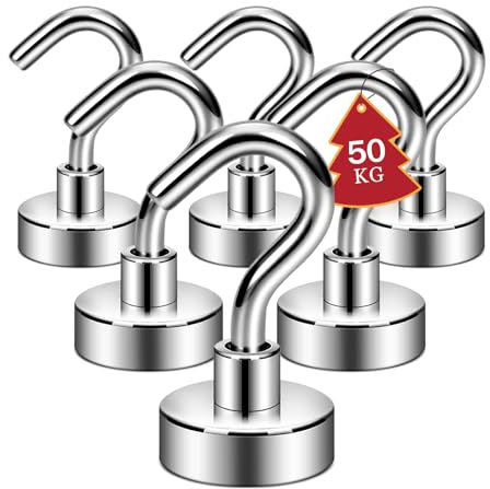 ATEWEITA Ganchos Magnéticos, Imanes Neodimio con Gancho Giratorio, 6 piezas Magnetic Hooks para refrigerador de cocina, techo, parrilla, pequeño Microondas (Plata, 40mm)