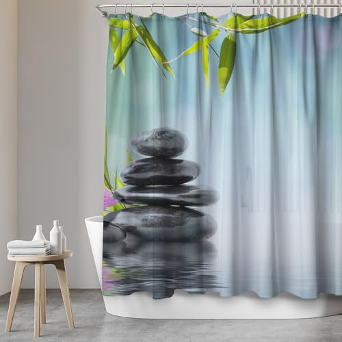 SANFINO Duschvorhang 180x200 inkl. 12 Ringe - Wasserdichter Duschvorhang mit Motiv für Badewanne und Dusche, Anti-Schimmel Badevorhang Textil, Antibakteriell & Öko-Tex Zertifiziert - Asia