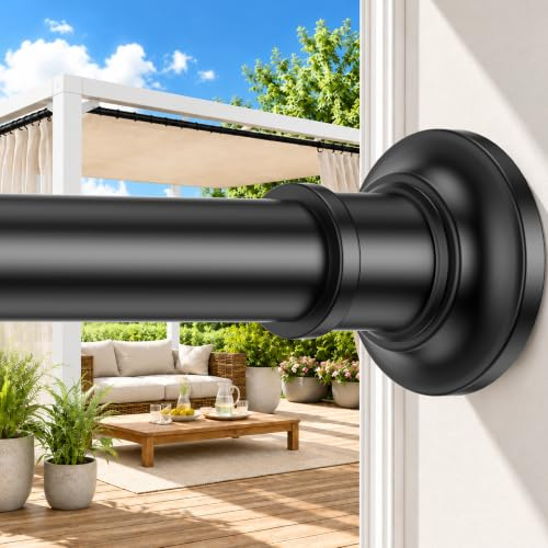Outdoor Tension Rods No Drilling Shower Curtain Rod 30-132 Inch | Extra Long Tension Curtain Rod,11FT,Heavy Duty,1.1 Inch Thick Diameter,Spring Adjustable,No Rust,Patio,Bathroom,Windows,Black