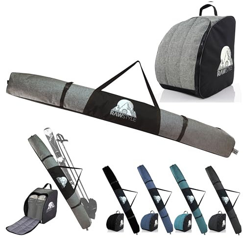 Rawstyle Skitasche Ski-Schuh-Tasche Kombi-Set SKI-Tasche wasserdicht Ski Bag Ski Cover Wintersport 160cm 180cm Modell 3 (meliert grau, 180cm)