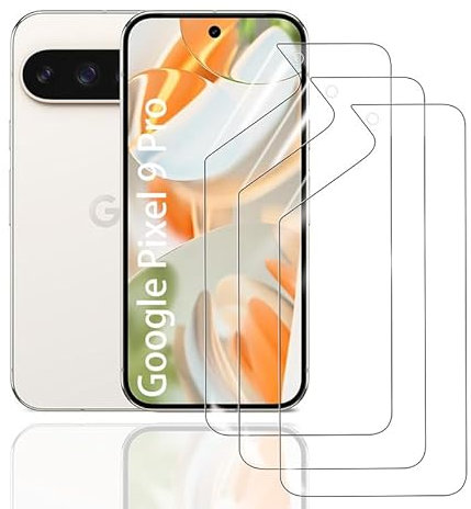 HonJenSeoa Pellicola Protettiva in Idrogel per Google Pixel 9 Pro, 3 Pezzi Trasparente Morbido TPU Protezioni per Lo Schermo, Anti graffio, HD, Supporto ID Impronte Digitali