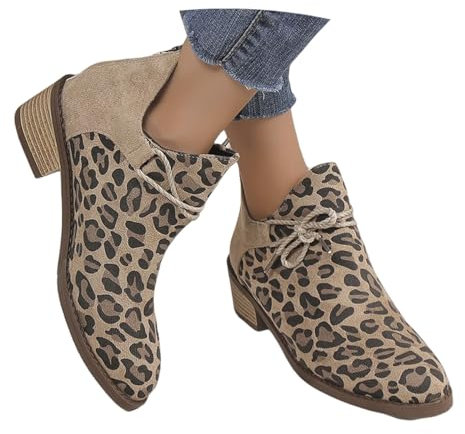 Stivali Corti Vintage Con Stampa Leopardata Stivaletti Eleganti Da Donna Con Tacco A Blocco Booties Primaverili Ankle Boots In Pelle Scamosciata Con Cerniera Scarpe Casual Alla Caviglia(Gray,39 EU)