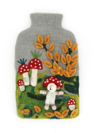 Wärmflaschen-Hülle, Bezug aus 100% Wollfilz mit Wald-Motiv – Handgefertigt aus Nepal, Fair Trade, für 2-Liter-Wärmflaschen, Kinderfreundlicher Bezug für kalte Tage, Geschenkidee