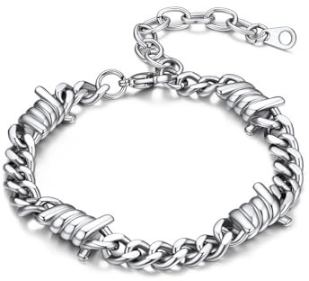 Bandmax Herren Dornen-Armband Edelstahl Gliederkette Armband für Männer Panzerkette Armbänder Jungen Gliederarmband Thorns-Kette Armkette 7mm Armreif Armschmuck Modeschmcuk für Ehemann