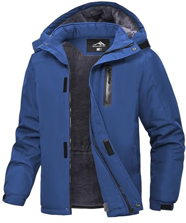 Peakwell Herren Warme Winterjacke Winddichte Skijacke Wandern Angeln Regenjacke Atmungsaktiv Verdickte Jacke für Männer, Denim-Blau, XL