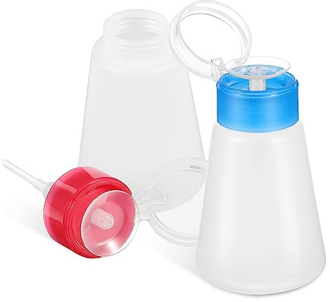 UKCOCO 2pcs Nail Polish Remover Pump Bottles Push down Liquid Dispenser Empty Bottle Pumps for Manicure and Makeup Removal, Red and Blue Conical Design