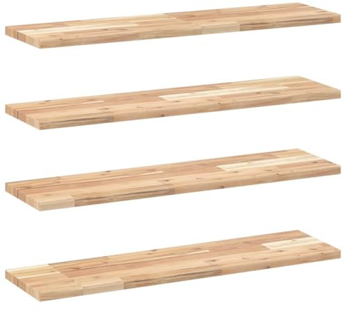 vidaXL Floating Shelves 4 pcs - Untreated Acacia Wood - 80x20x2 cm - Wood Wall-Mounted Shelves, Space-Efficient Storage for Living Room, Kitchen, Bedroom, Bathroom