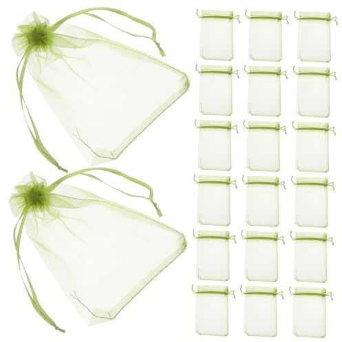 TOBBOMEY 100 pièces Sacs Filet de Protection pour Fruits et Légumes avec Cordon Filet Anti-Insectes pour Arbres Fruitiers et Jardin Sacs Respirants Durables Vert Olivier