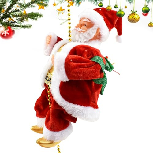 Père Noël grimpant sur la corde – Décoration saisonnière électrique avec musique – Père Noël grimpant sur corde, pour extérieur intérieur porche toit escaliers balcon fête