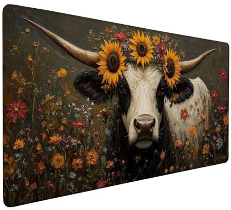 Alfombrilla Ratón Buey Alfombrilla Ratón XXL 800x400x3mm, Flor Mouse Pad Gaming con Base de Goma Antideslizante, Superficie Resistente a Salpicaduras y Bordes Cosidos, Mousepad para Jugadores,Model 97