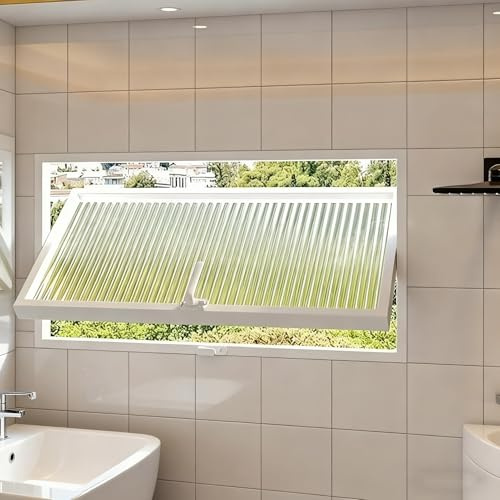 Ventanas Ventana Giratoria de 360° con Vidrio Estriado, Ventanas de Repuesto para Baño con Manilla Giratoria, Ventana Empotrada para Balcón/Sala de Estar(White,100x30cm/39.4x11.8in)