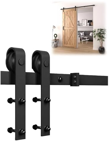 Kit de quincaillerie for porte coulissante de grange, noir robuste, comprenant rail et roulettes for portes intérieures, placards, cuisines et salles de bains.(6ft/183cm)