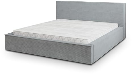 Masseno Polsterbett CELORA P 200x200 cm, Doppelbett, Bettkasten, Stauraum, Lattenrost Und Kopfteil - Hellgrau, POSO 55