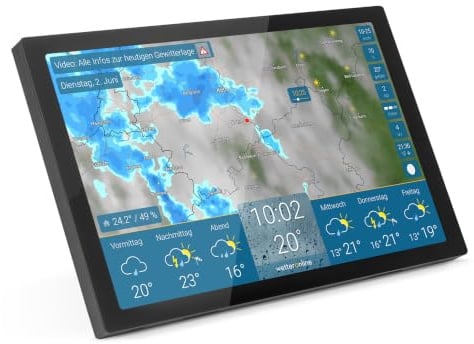 meteo & radar home 4 Display, Stazione Wi-Fi con Radar meteo: Filmato animato sul tempo su display HD+ a colori, design elegante, allerte maltempo, previsione a 14 giorni, dati meteorologici premium