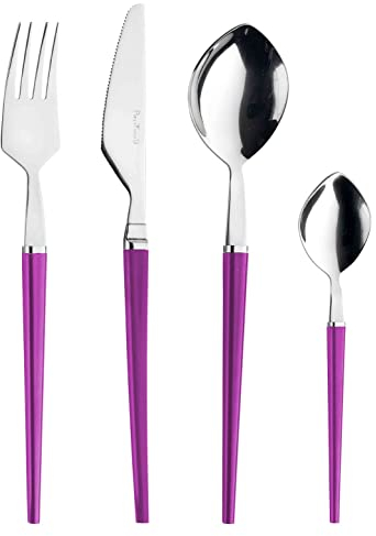 Pintinox Target Set 24 Posate Acciaio inox Nichel Free Manici in Plastica Colore Lilla