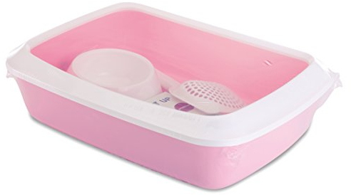 Savic 200220 Katzentoilette mit Rand Starter-Kit, 43 x 31 x 12 cm, pink/weiß
