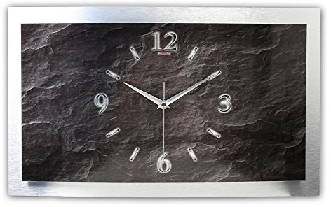 Kreative Feder 3D Designer Wanduhr Schiefer-Optik schwarz - flüsterleise Funkuhr Größe 50x30 cm in modernem Design