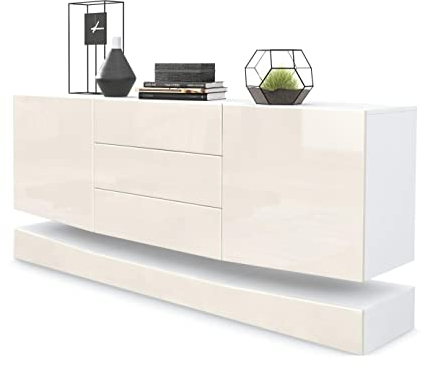 Vladon Sideboard City, Blanc Mat/crème Haute Brillance - Commode Moderne pour Votre Salon (178 x 72 x 38 cm)