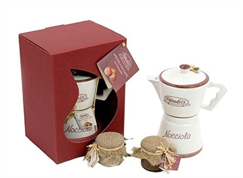 Moka in ceramica con 2 vasi crema nocciola