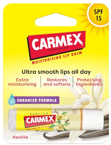Carmex Vanilla Click Stick, Multipack mit LSF 15 für Sonnenschutz, beruhigt und repariert trockene, rissige Lippen, intensiv feuchtigkeitsspendende Winter-Lippenpflege-Formel (1 Stück)