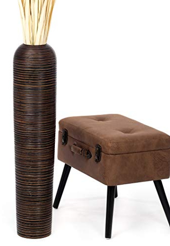 Leewadee Große Bodenvase 65 cm Mangoholz für Pampasgras & Trockenblumen | Dekovase fürs Wohnzimmer, für Zweige & Trockengräser - bruchfester als Keramik, kein Wasser. Boho