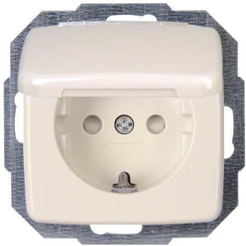 Kopp 945217086 Rivo Schutzkontakt-Steckdose mit Deckel und erhöhtem Berührungsschutz, Rein-weiß, 1 Stck. mit Deckel