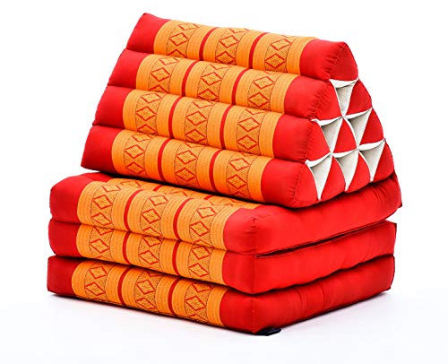 Leewadee - Bequeme Japanische Bodenmatratze - Thai Bodenliege mit Dreieckskissen - Futon Klappmatte - Thai Massagematte, Orange Rot
