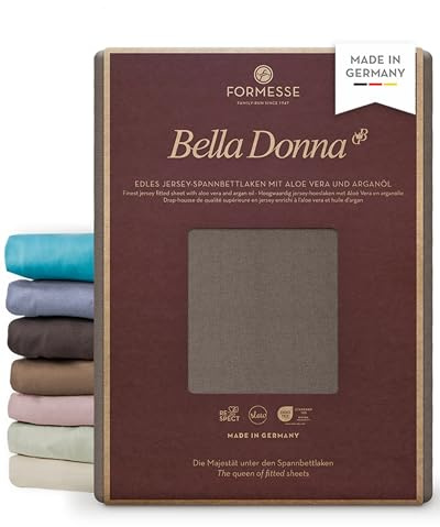 Bella Donna Jersey edles Spannbettlaken: Blickdicht, glatt, kein Pilling | FORMESSE Farbe Trüffel; 70x190-80x220cm, bis 30cm; 97% Baumwollzwirn, 3% Elastan; Aloe vera&Arganöl, intensive Farben